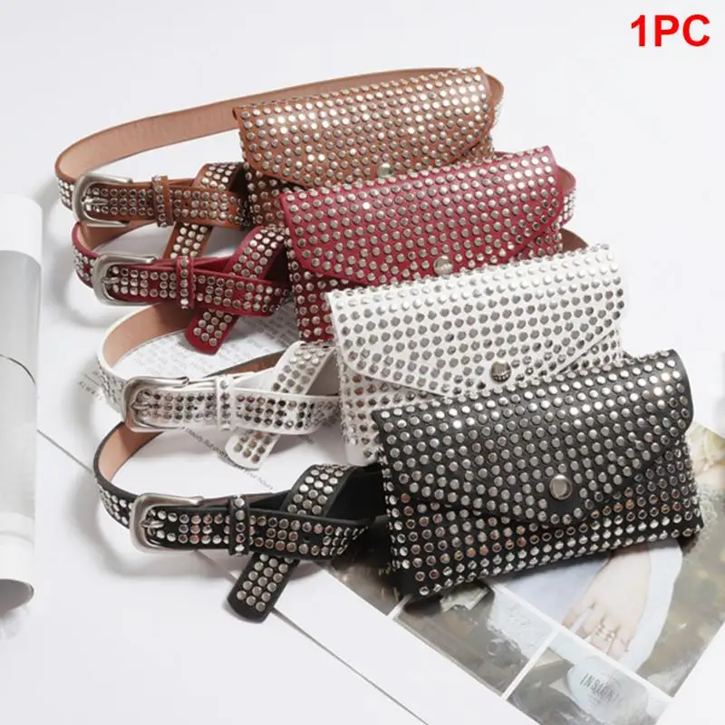 Fashion Designer Rivets Waist Pack Luxury Fanny Pack Small Women Waist Bag Phone Pouch Punk Belt Bag Purse Can Also Be A Belt