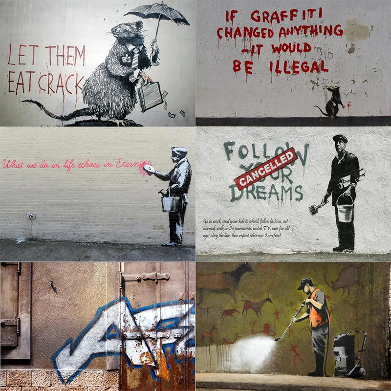 Уличного граффити Мышь под зонт пусть они едят трещины холст для струйной печати