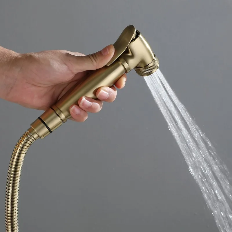 Description Picture 3 of itemCold hot water brass bidet spray complete set Brushed gold brass copper Top quality toilet bathroom shower spray set Wall mount