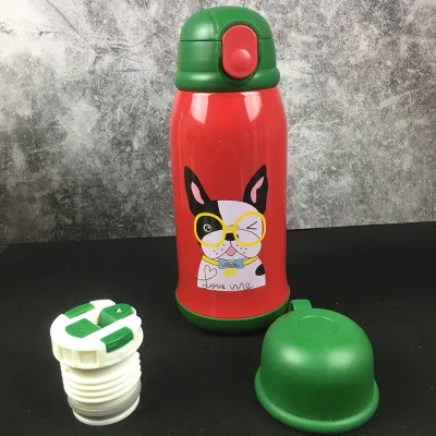 Dog thermos 600 мл мультяшный милый термос для детей с соломенной кружкой, портативный плюшевый чехол, детский термос из нержавеющей стали, чашка, бутылка для воды - Цвет: Dog thermos