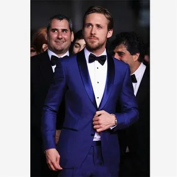 

Mens Suits (Jacket+Pants) Classy Custom Made Blue Mens Wedding Suits Two Pieces Slim Fit Groomsmen Tuxedo Prom Costume Homme