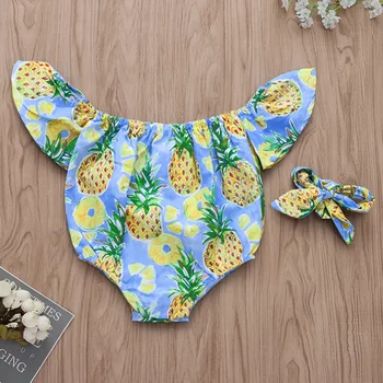 

Kawaii Pineapple Outfit Headband & Baby Girl Onesie Off Shoulder Flutter Sleeve Baby Bodysuit Newborn Outfits 2 Pcs Dropshipping