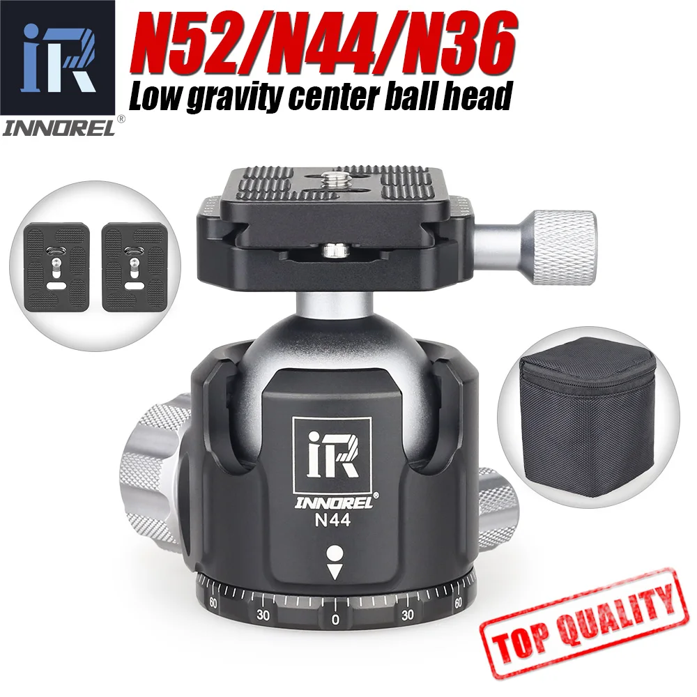 

52/44/36mm Tripod head of Low Gravity Center Double U Notch Panoramic BallHead monopod ball head for DSLR camera add 2 Q.R.Plate