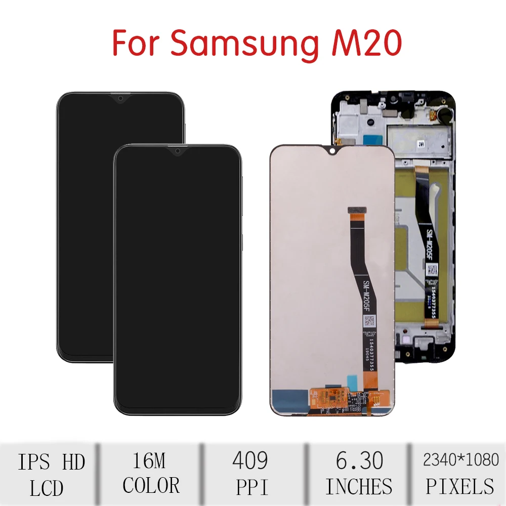 6," экран для samsung Galaxy M20 lcd сенсорный экран дигитайзер в сборе для samsung M20 дисплей с рамкой Замена SM-M205 lcd