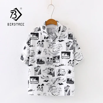 

Summer New Arrival Comic and Word Printed Turn-down Collar Blouse Button Up Vintage Chic White Shirts Feminina Blusa T9O802F