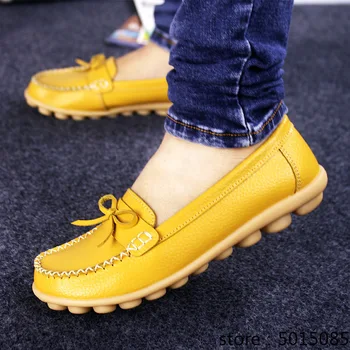 

Spring Women Bow Single Shoes Ballet Flats Genuine Leather Loafers Ladies Slip On Shallow Comfort Breathable Lady Footwear