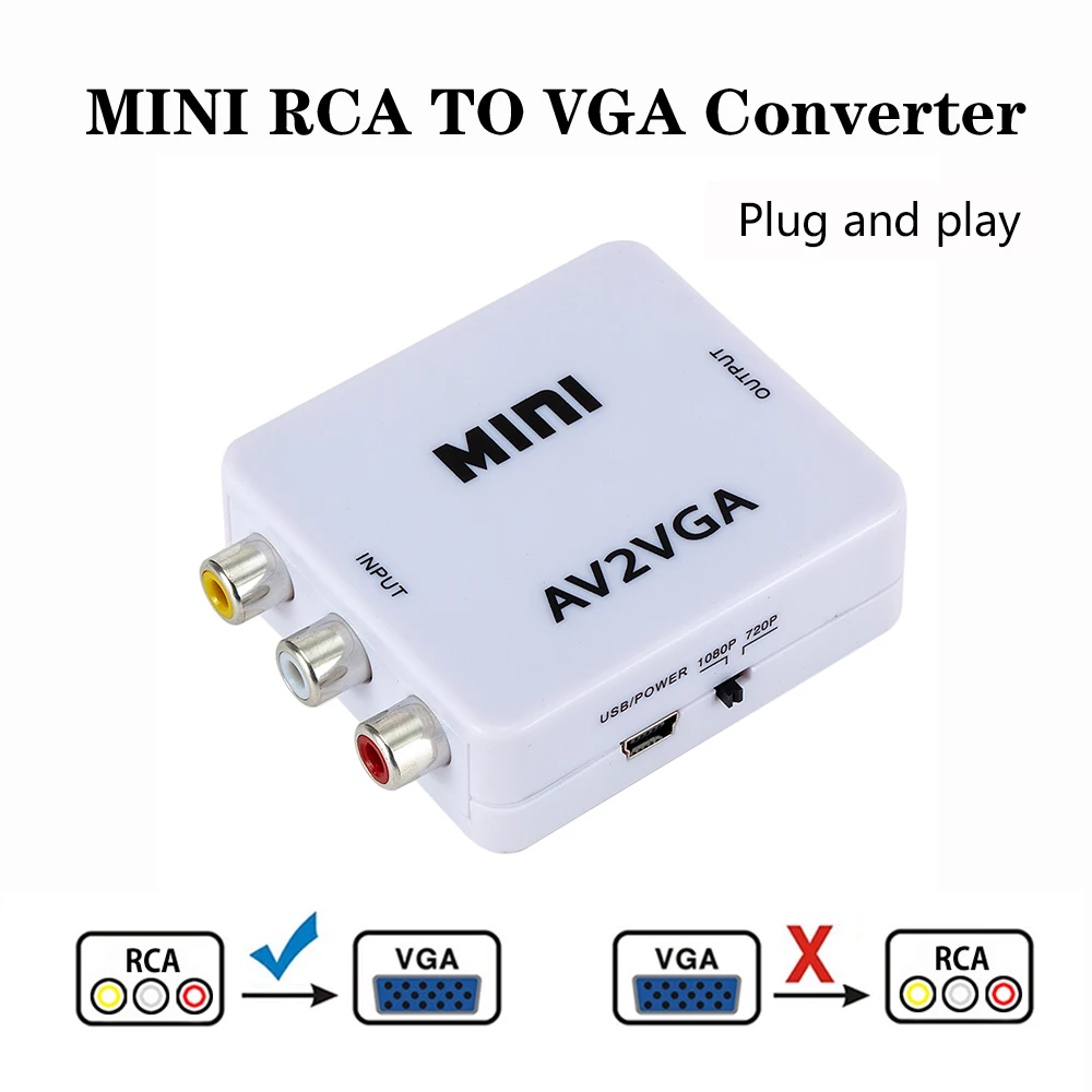 Конвертер RCA AV в VGA Mini AV2VGA конвертер с аудио 3 5 мм для HD ТВ-приставки DVD-монитора |