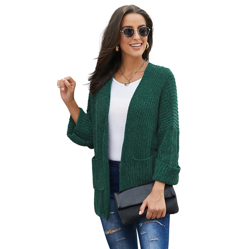 Fashion Women Sweater Coat Knitted Loose Thermal Cardigan Wool Overcoat Cardigan Warm Female Pull Outerwear Casaco kardigan - Цвет: green