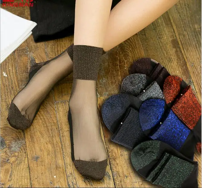 10pairs Colorful Shiny Glitter Socks Women Fashion Gold Silk Shining Socks Shiny Calcetines Mujer Cute Kawaii Long Socks For
