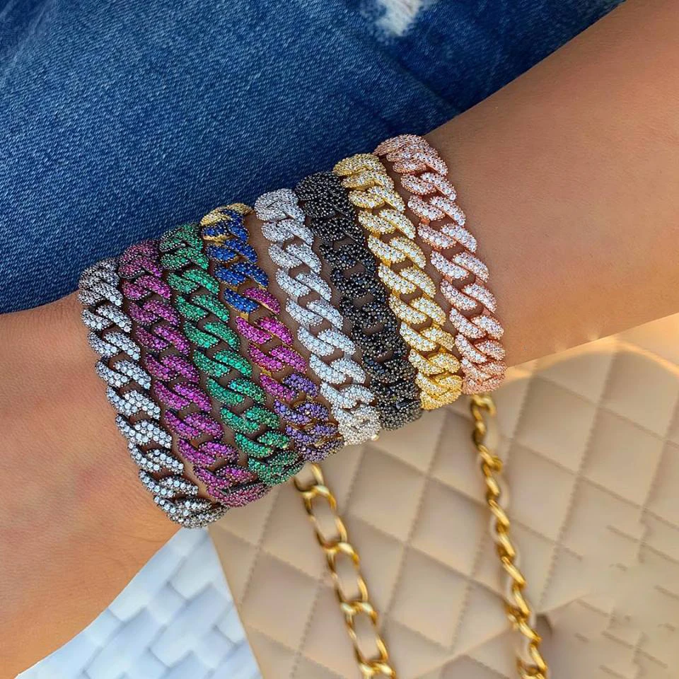 

New Hip Hop Bling Bling Iced Out Miami Cuban Chain bracelet With Silver Gold Color plated wedding Bracelets For Men Women