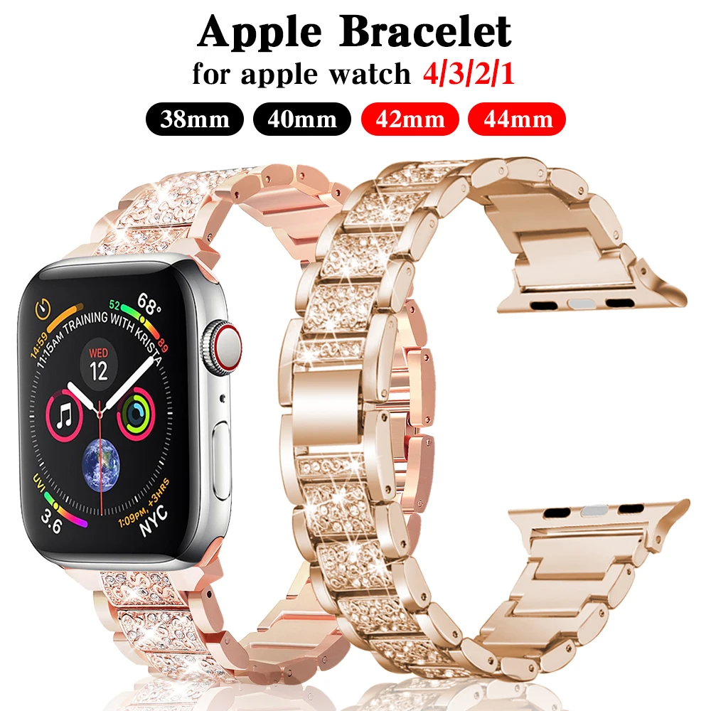 

Band For Apple Watch 5 4 3 2 1 38mm - 44mm diamond Metal Stainless Steel Watchband Bracelet Strap for iWatch Series accessories