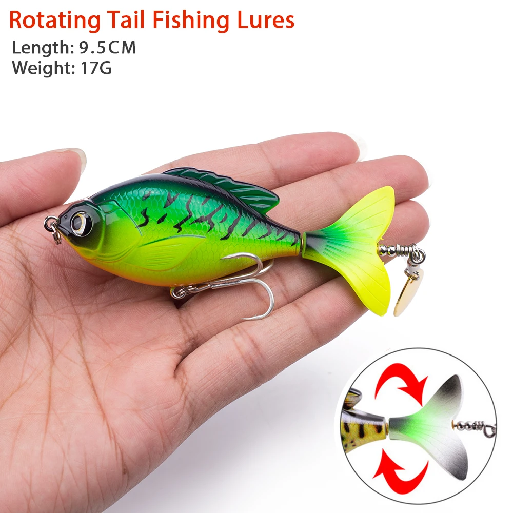 

Hanlin 2020 Fishing Lure Soft Rotate Tail Popper Lure 9.5cm/16.9g Topwater Wobble Crank Bait Artificial Bait Hard Fishing Tackle