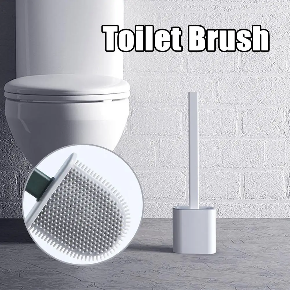 Bathroom Accessories Set Silicone Wc Toilet Brush Wall Mounted Flat Head Flexible Soft Bristles With Quick Drying Holder