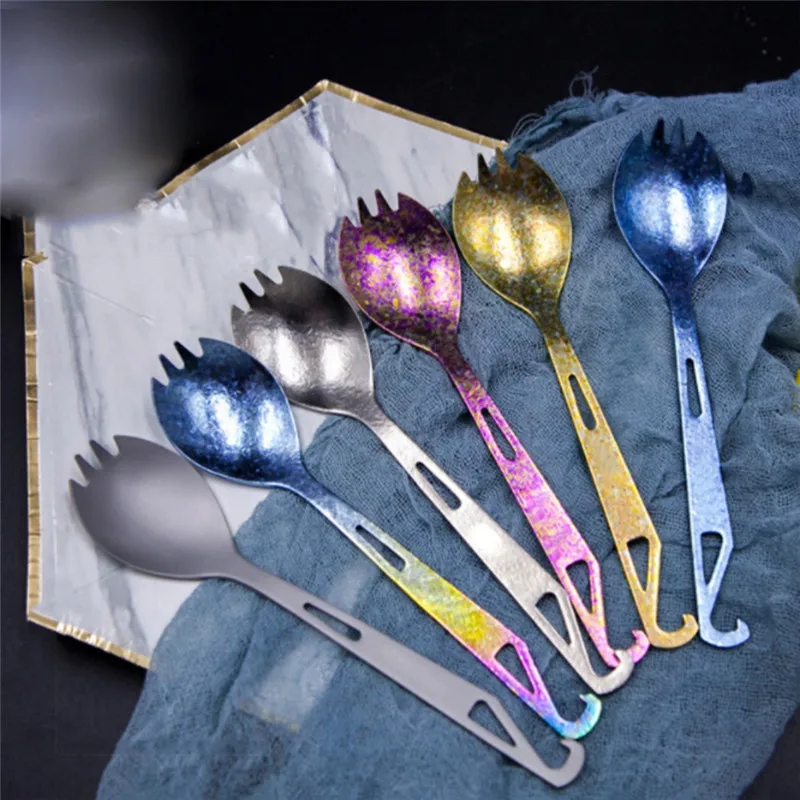 

Titanium Longhandle Outdoor travel spoon fork Portabale Flatware Camping fork spoon sports Backpacking bottle opener