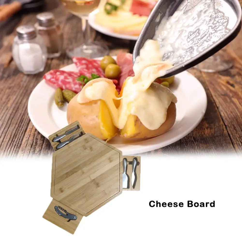 

Cheese Board With Cutlery Serving Tray With Slide-Out Drawer Wooden Server For Wine Crackers Brie And Meat