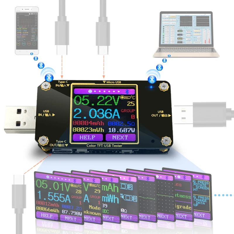 TFT цветной usb type-c тестер беспроводной Bluetooth DC Цифровой вольтметр измеритель напряжения тока детектор power Bank индикатор зарядного устройства