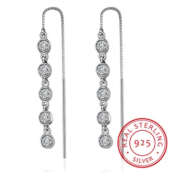 

Luxury 925 Sterling Silver Geometric Long Tassel Circle Aaa Zirconia Crystal Drop Earrings For Women Sterling Silver Jewelry