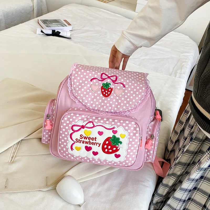 Kawaii Embroidery Strawberry Schoolbag 