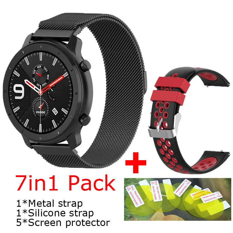 8 в 1 упаковка для Xiaomi huami Amazfit GTR 47 мм 42 мм ремешок Смарт-часы металлический браслет+ силиконовый ремень+ 5 шт. защита экрана