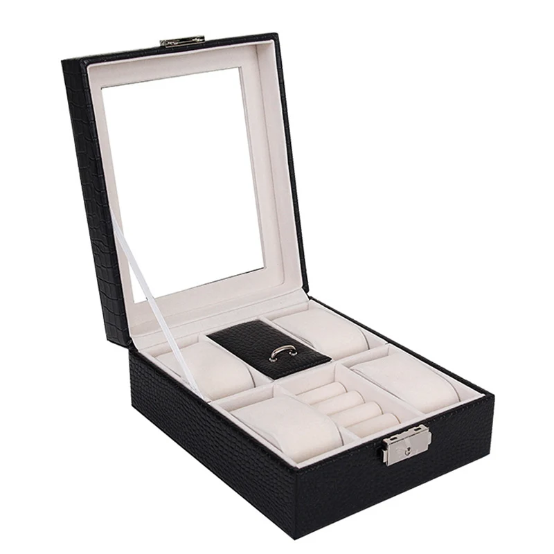 Новые часы коробка для ювелирных изделий набор контейнеров для хранения кольцо серьги подвеска кожа черный
