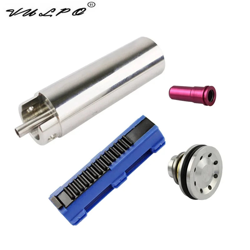 VULPO 14 Teeth Piston Stainless Steel CNC Milled One-Piece Solid Cylinder Built-in Cylinder Head Piston Head Nozzle For Airsoft
