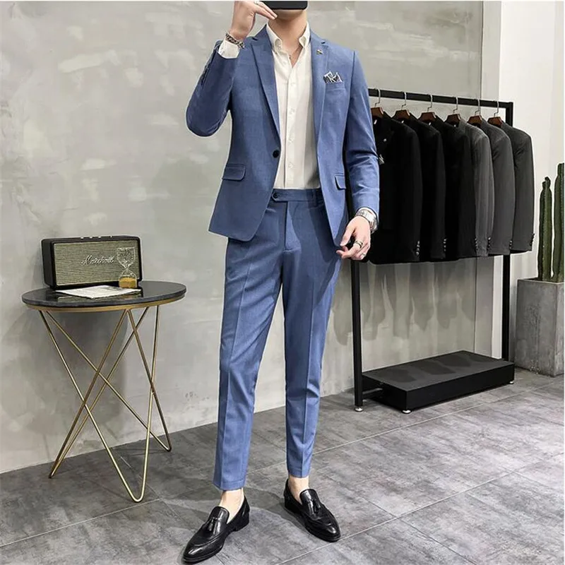 Men's Suit Jacket with Pant Formal Slim Fit Business Work Wedding Stage Tuxedo Fashion Best Men Social Dress Suit 2 Pieces Sets 5