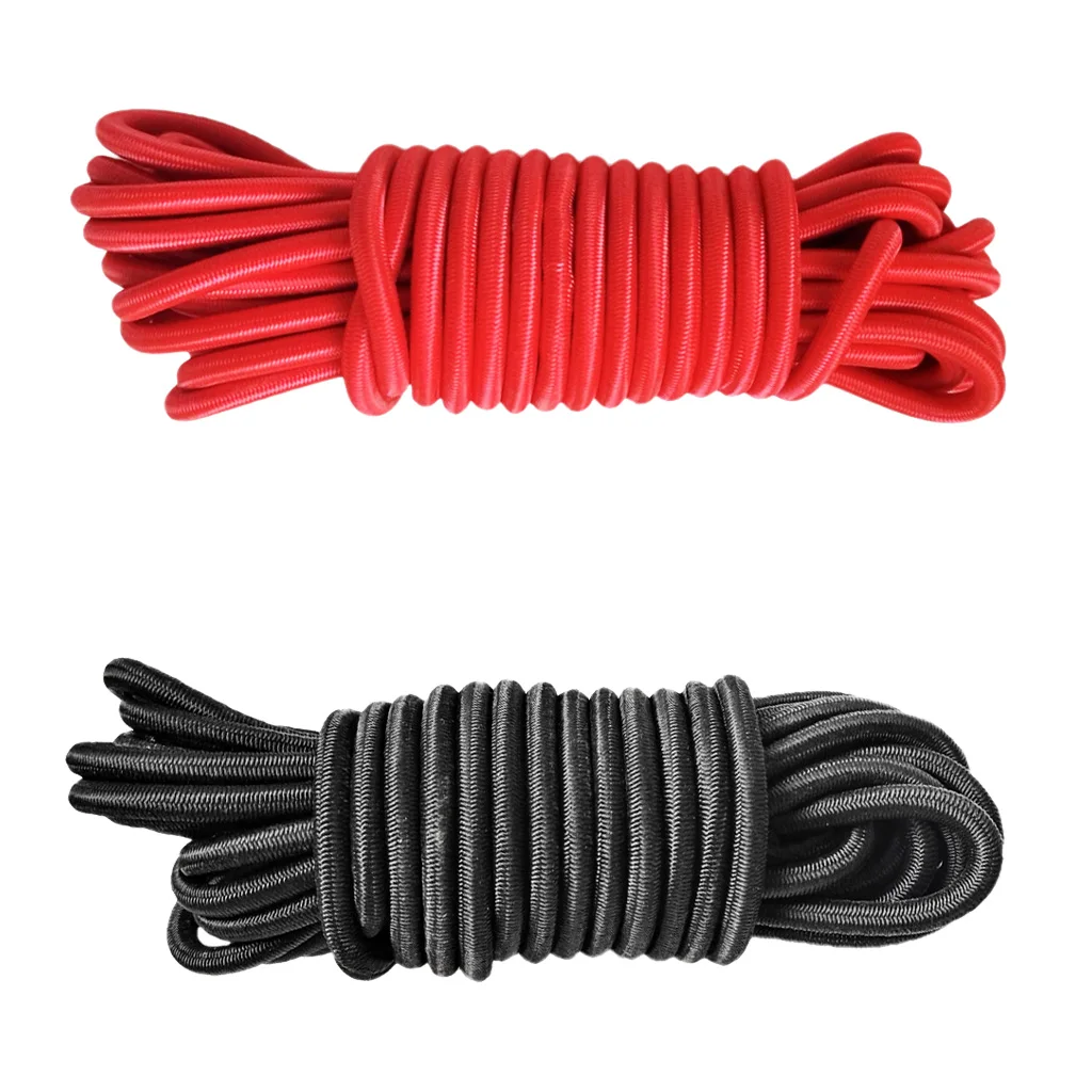 2 Pieces 4mm x 5m Black & Red Strong Elastic Bungee Rope Shock Cord Tie Down Marine Boat Kayak Camping Outdoor