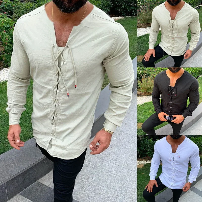 Повседневные рубашки Slim Fit с круглым вырезом и длинными рукавами, одежда для мужчин, Осенние повседневные однотонные хлопковые блузки Harajuku, модный бренд