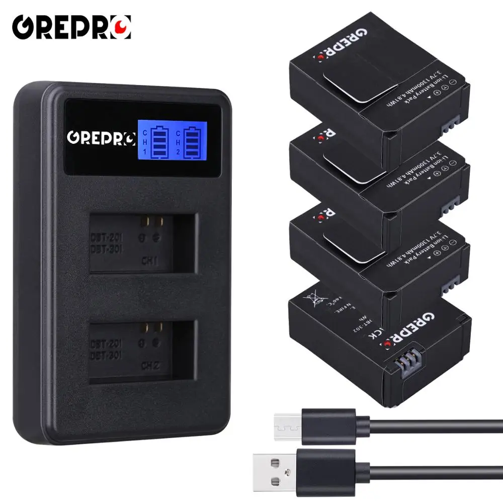 GREPRO 1300mAh AHDBT-301 AHDBT301 AHDBT 301 Аккумулятор для камеры GoPro Hero3+ lcd USB двойное зарядное устройство для Gopro Hero 3/3 - Цвет: 4B with charger