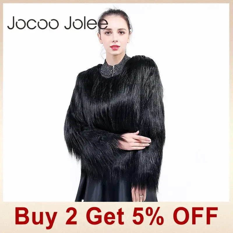 Jocoo Jolee пушистое теплое пальто с длинным рукавом для женщин, пальто без воротника, зимнее меховое пальто размера плюс, куртка 6XL Mujer