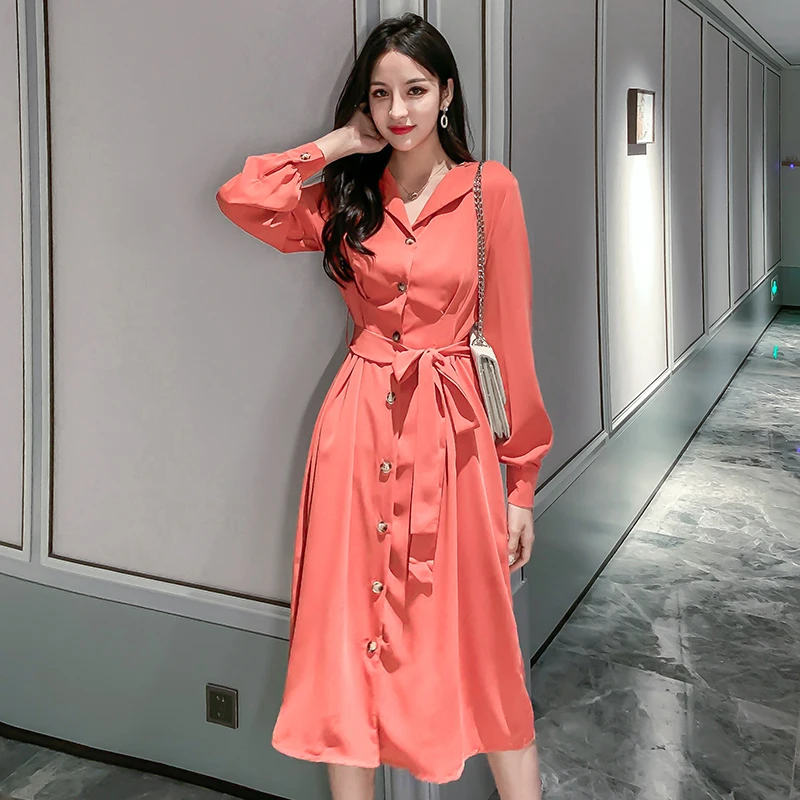 

New Plus size Autumn Spring Dress Girls Party Female Vintage Dress button Long Sleeve Women Dresses Long Shirt Boho Robe Vestido
