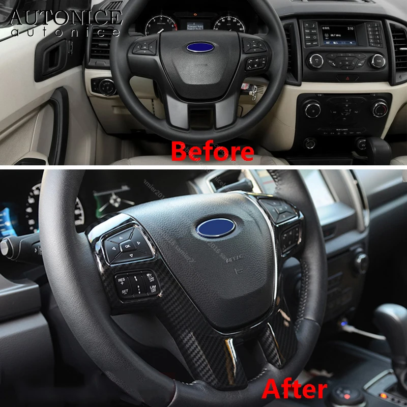 Углеродное волокно Цвет рулевое колесо рамки декоратор Обложка для Ford Ranger Everest Endeavor