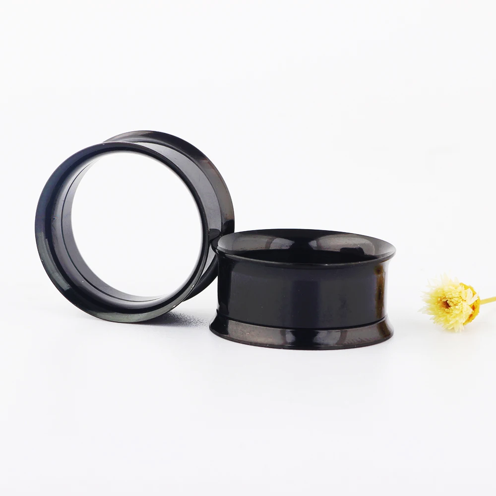 JUNLOWPY 6g-3/4"Ear Stretching kit Set Hollow Black Plugs and Tunnels Stainless Earring Expander Gauges Stretcher Body Piercing