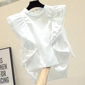 

2020 summer fashion o-neck sleeveless blouse women ruffles sweet top shirt