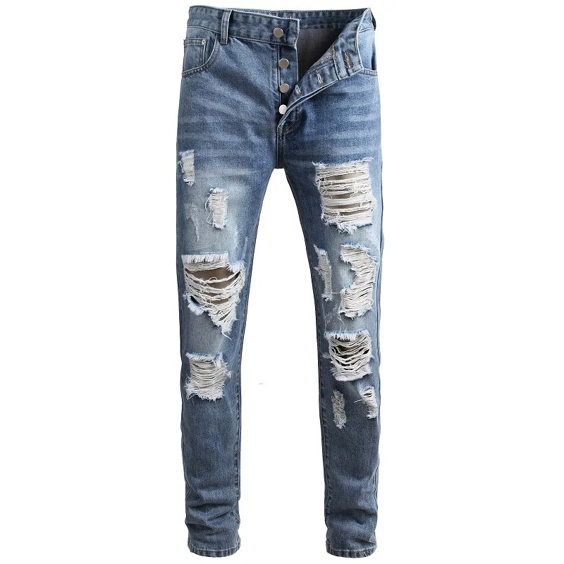 Модные уличные мужские джинсы, обтягивающие рваные джинсы, рваные джинсы в стиле панк, джинсовые штаны, мужские джинсы в стиле хип-хоп