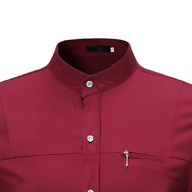 Male Autumn Shirt Long Sleeve Turn-down Collar Tops Fashion Zipper Boy Club Blusa High Quality Men Shirts Solid Color Party Wear