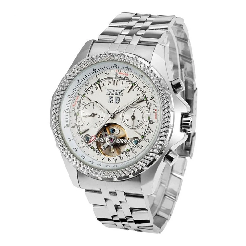 

JARAGAR Fashion Casual Male Clock Flywheel Automatic Mechanical Self Wind Steel Bracelet 50mm Watch for Men Reloj Hombre