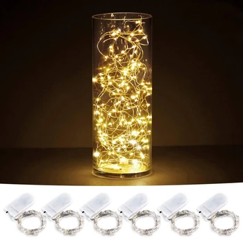 

Pack Of 6 LED Starry String Lights with 20LED on 1M Silver Coated Copper Wire, Fairy Lights Battery Powered By 2X CR2032(Incl),