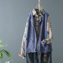 Литературный осенний и зимний шерстяной твист вязаный жилет женский круглый вырез без рукавов хлопок вязаный кардиган куртка пальто свитер жилет