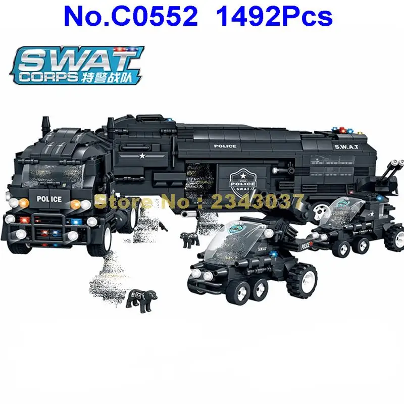 C0552 1492 шт swat полицейский грузовик Мобильная командная станция swat строительный блок игрушка