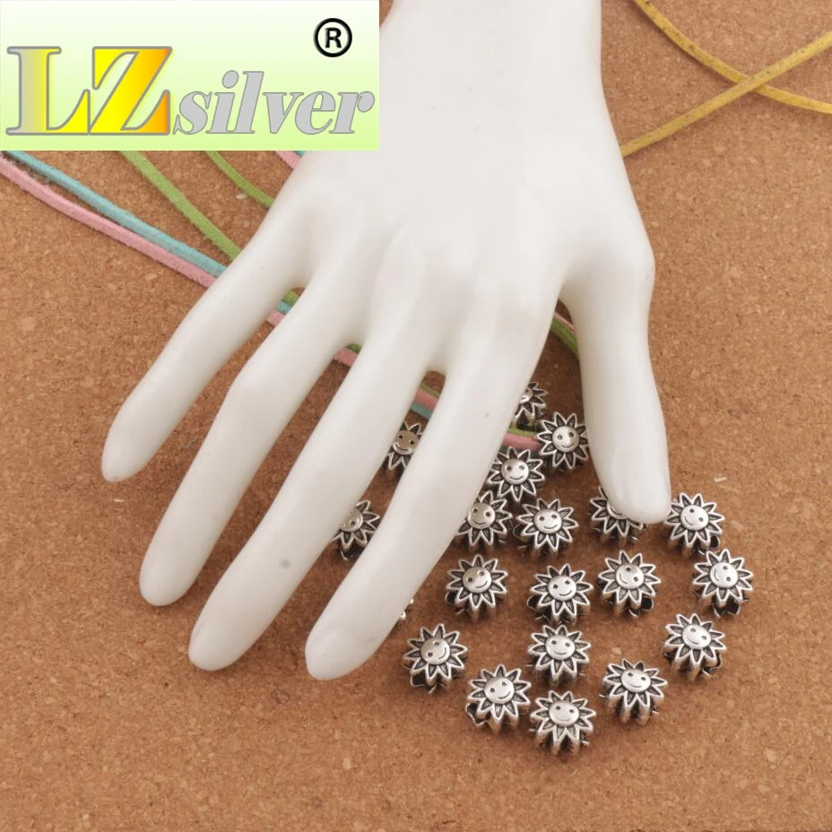 Smiling Sun Face Big Hole Beads 12.5x13mm 80pcs Zinc Alloy Dangle Alloy Metal Jewelry DIY L1348