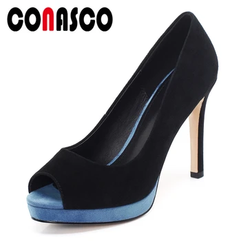 

CONASCO Women Kid Suede Pumps Peep Toe Classic Fashion Elegant Concise High Heels Office Lady Party New Platforms Shoes Woman