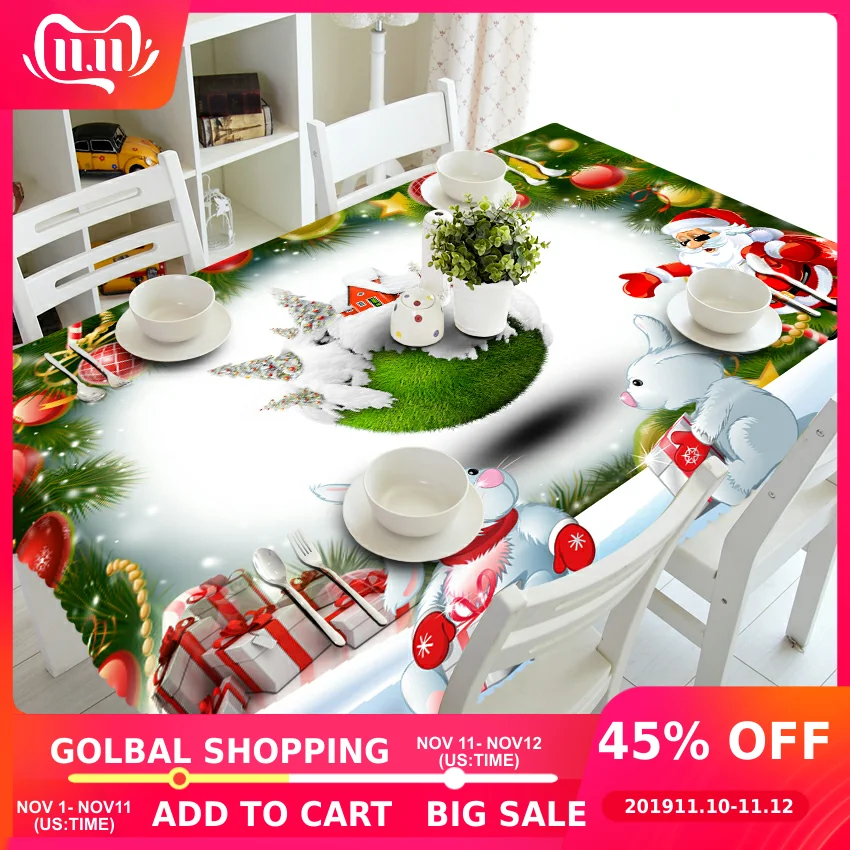 

Customize Christmas Table cloth Polyester New Year Gift Series Dustproof 3D Table Cover Rectangular / Round Wedding tablecloth