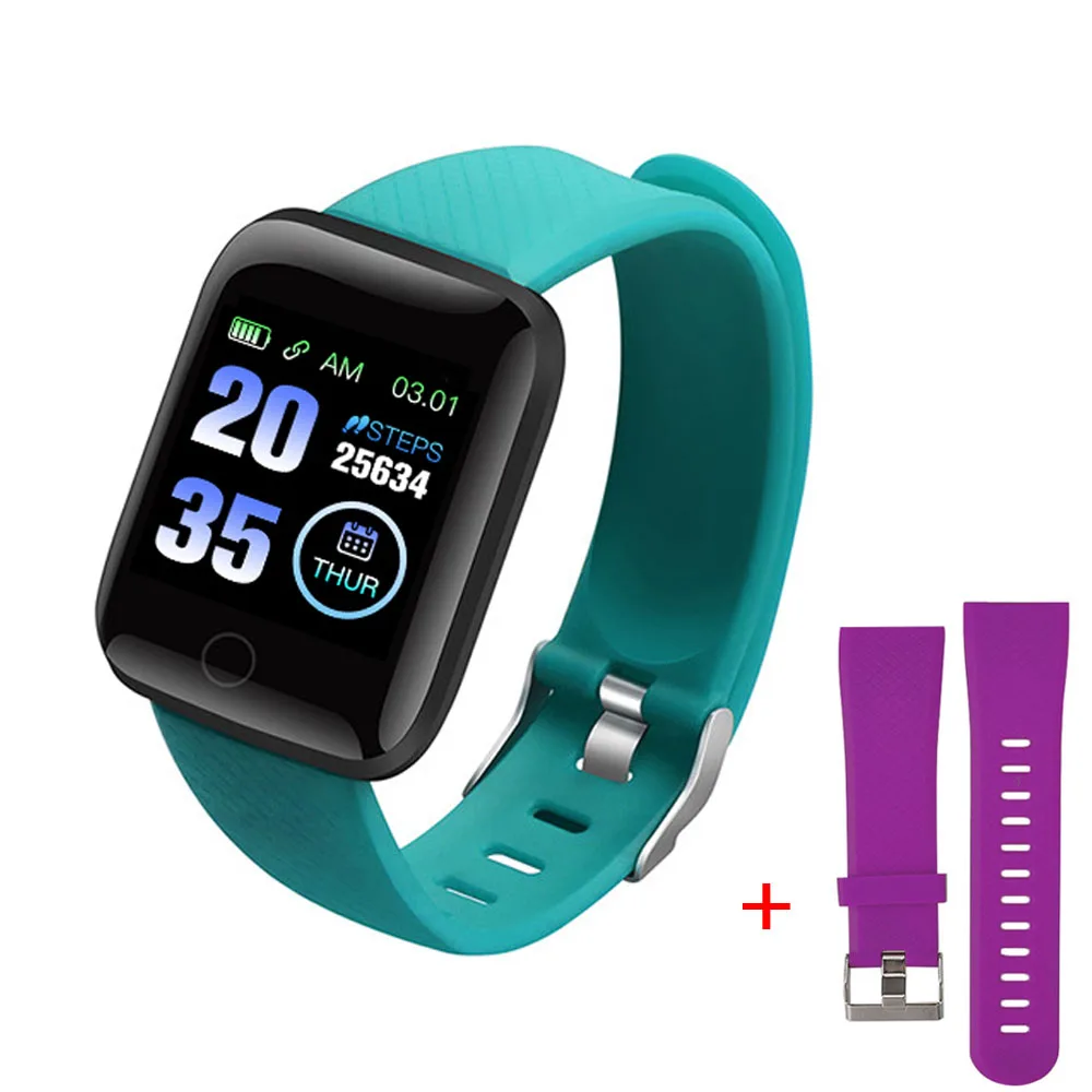 Green Purple Set Цифровые часы Смарт-браслет Android спортивные Фитнес крови Давление сердечного ритма напоминание о вызове шагомер 116 плюс - Цвет: Green Purple Set