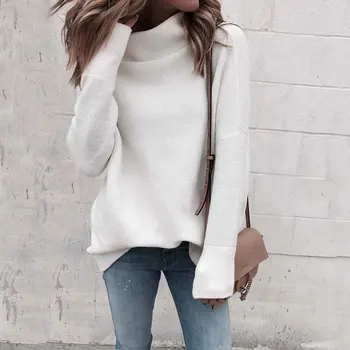 

Autumn Winter Turtleneck Sweater Women Loose Sweaters Ladies High Neck Sweater Female Warm Knitted Sweater For Women