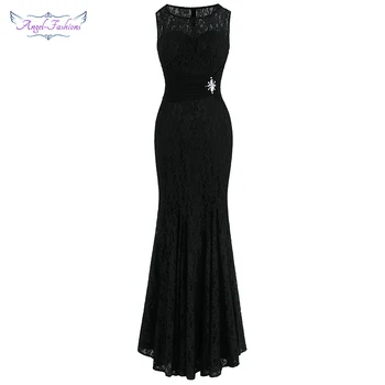 

Angel-fashions Halter Sleeveless Lace vestidos de noche Long Evening Dresses Black 160 425 439 416 418 477
