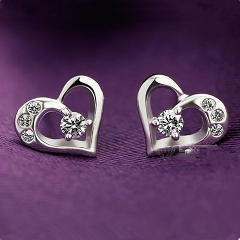 

Silver Small Cute Heart Crystal Stud Earring