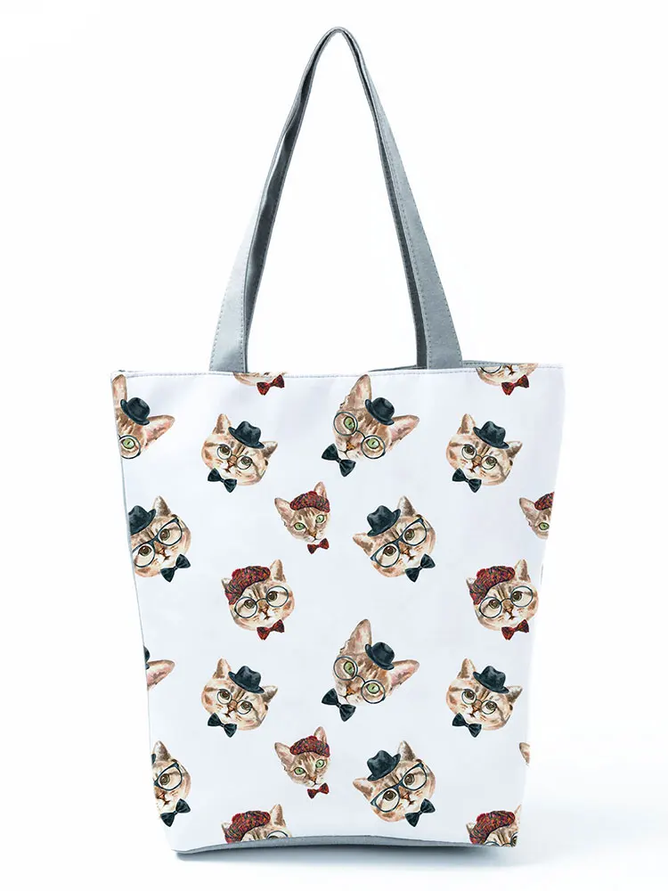 Cartoon Cat Printed Women Large Capacity Canvas Handbag Shoulder Bag jian 