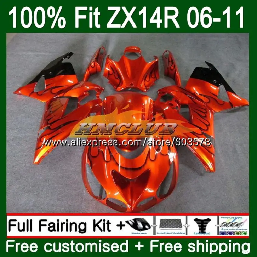 No. 1 Инъекции для KAWASAKI ZZR1400 ZX14R 06 07 08 09 10 11 orange 113CL. 26 ZX 14R ZX-14R 2006 2007 2008 2009 2010 2011 обтекатель - Цвет: No. 1