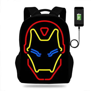 

School Bags Superhero Iron Man Print Backpack Teenager Boys Kids USB Charger Backpack Students Children School Bags